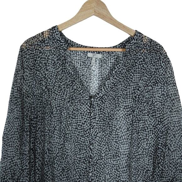 Joie Womens Top Small Black White Printed 3/4 Sleeve Button Front V Neck Blouse - Picture 5 of 13